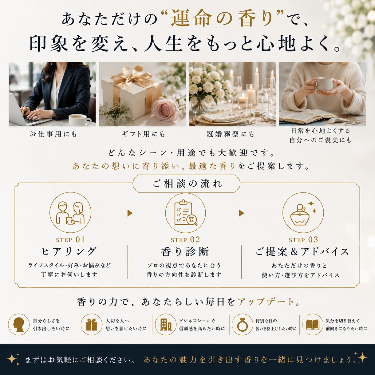 現役香水企画者があなたの運命の香りを選びます 香水迷子を、現役のプロが卒業させます。 イメージ3