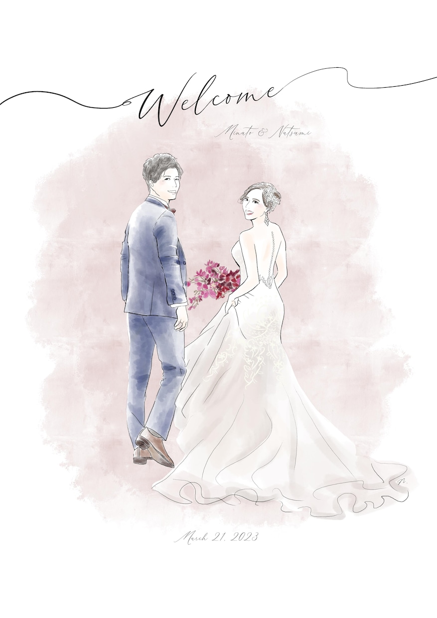 華やかで優しい結婚式ウェルカムボードを描きます ♡お写真をイラストにしてデータ納品いたします イメージ2