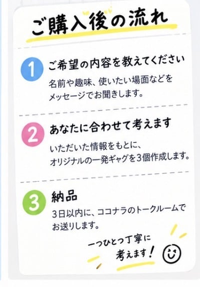 その場で使える一発ギャグを考えます 自己紹介や友達との場で使えるネタを一緒に考えま イメージ3