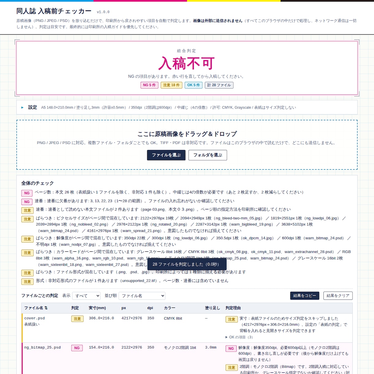 同人誌原稿の塗り足し・解像度・サイズを確認します 印刷所に戻される前に。塗り足し不足・RGB・連番抜けを発見 イメージ2