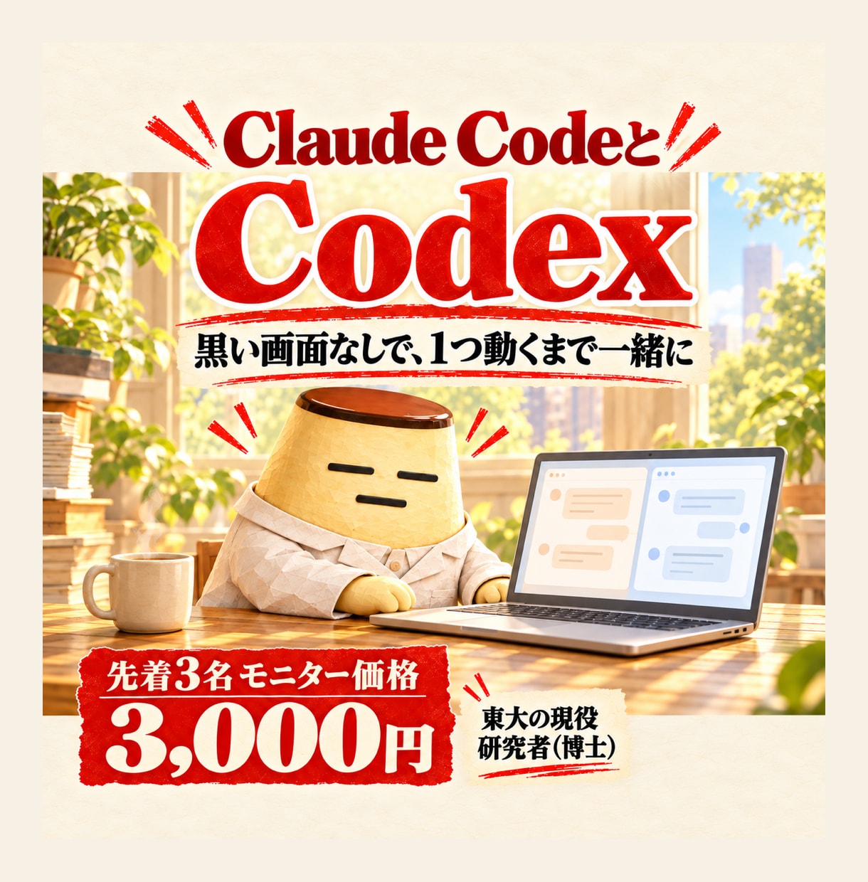 Claude CodeとCodexの使い方教えます 黒い画面なし。デスクトップアプリで1つ動くまで一緒に イメージ1