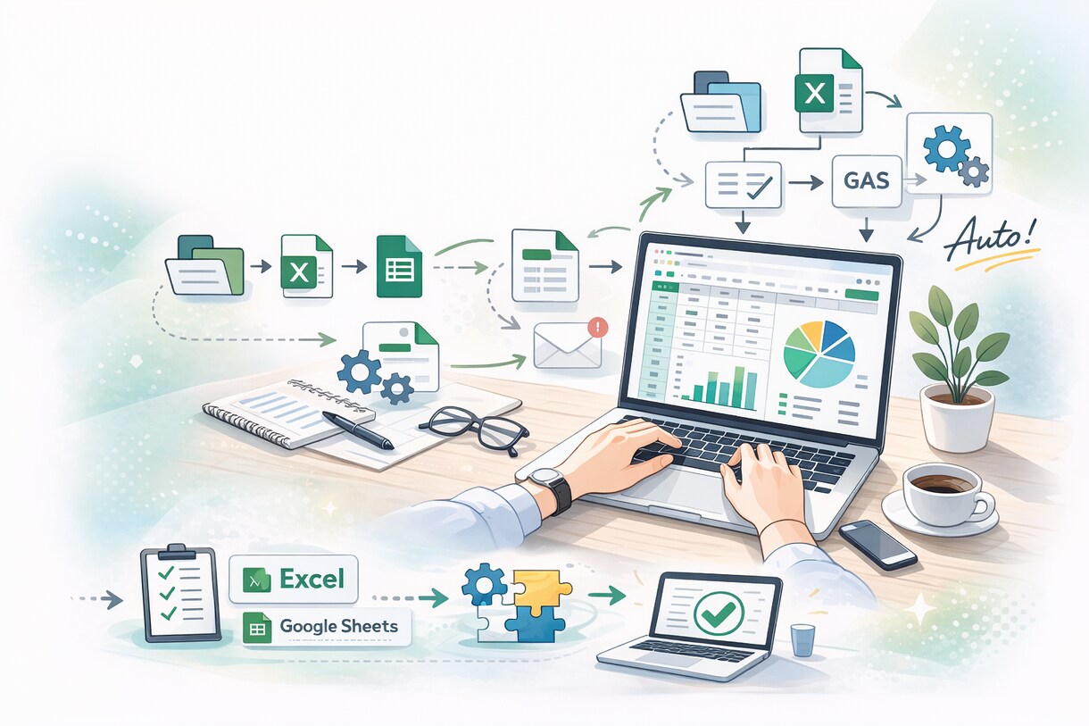 Excel・スプシの自動化／業務効率化を行います 業務(作業)に寄り添い、理想を具体化→ツールに落とし込みます イメージ1