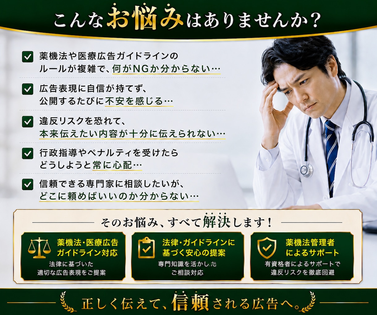 医療広告ガイドラインを遵守した広告表現を提案します 広告実績3,500件以上！【資格】薬機法管理者・景表法検定 イメージ3