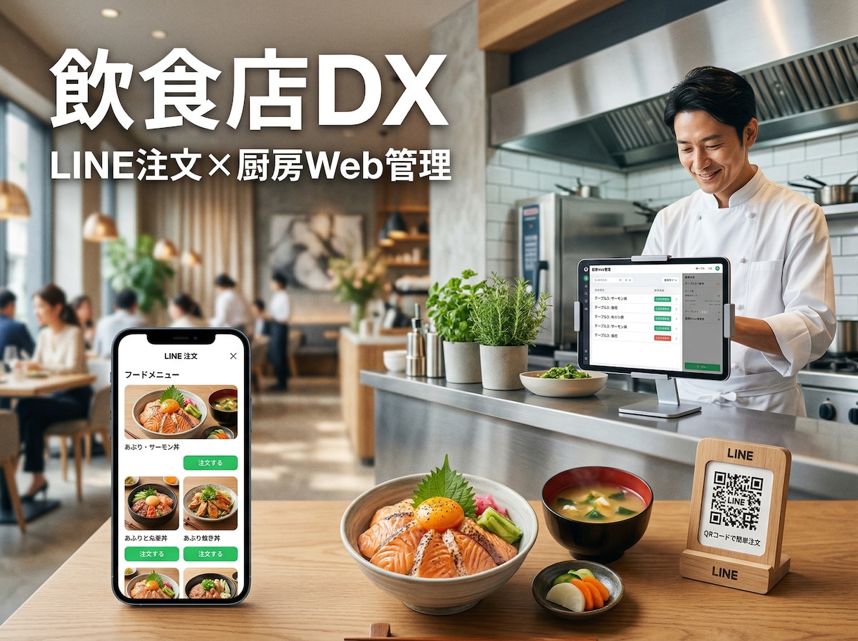 LINE×Webで飲食店モバイルオーダー構築します お客様はLINE注文、店舗はWeb管理。人手不足を解消 イメージ1