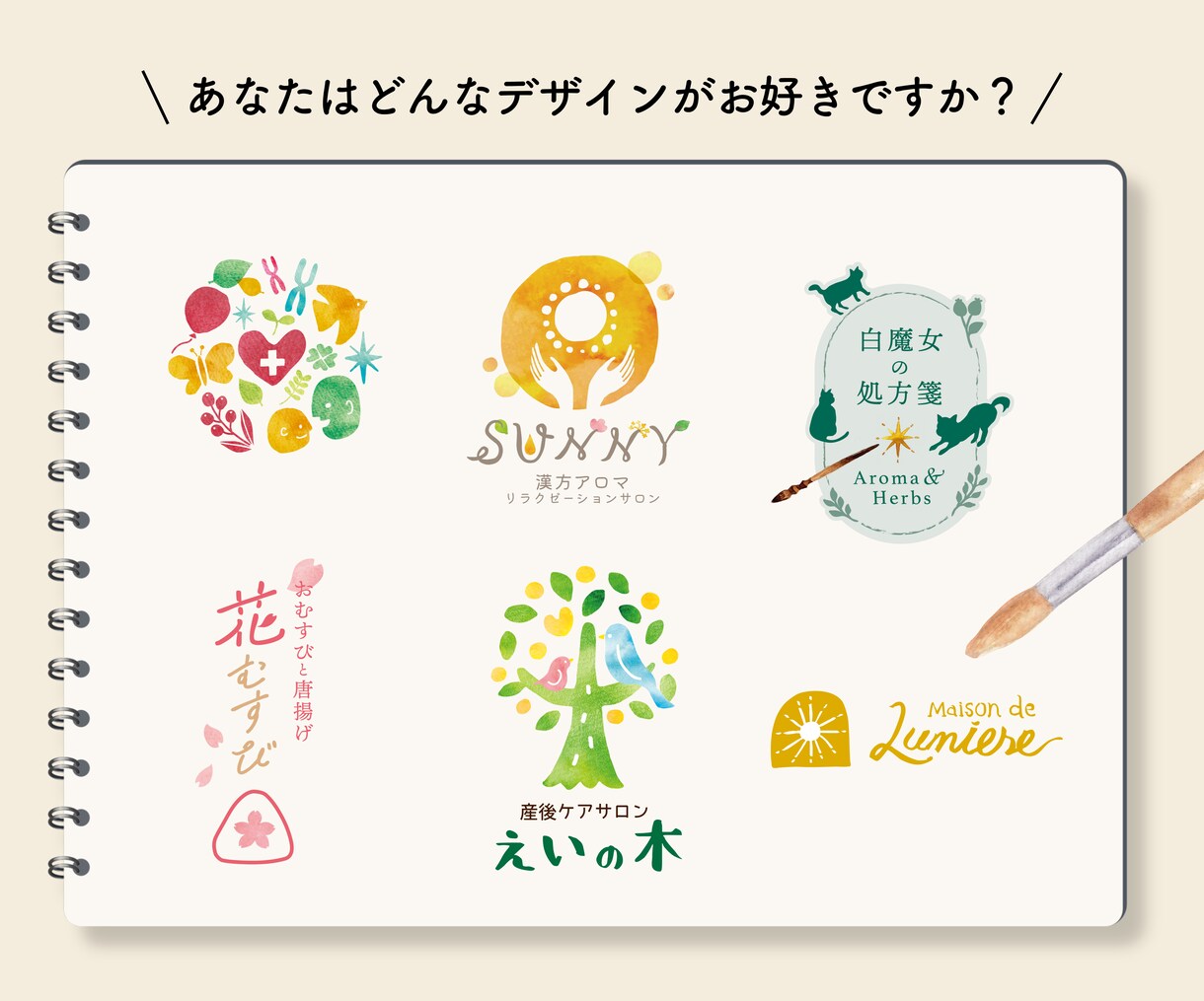手描きにこだわった世界にひとつのロゴをお作りします あなたの世界観を優しいイラストのロゴマークで表現します♪ イメージ9