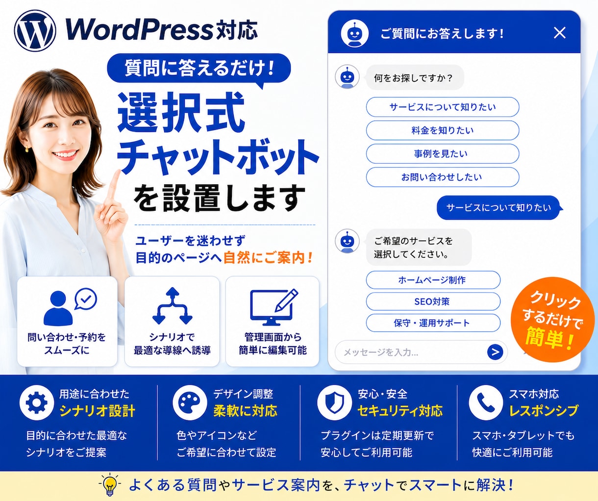 WordPress選択式チャットボットを設置します お問い合わせ導線をチャットで改善! イメージ1