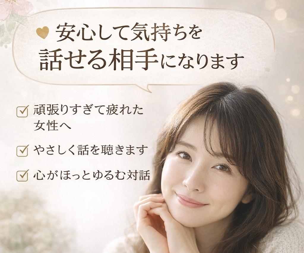 安心して気持ちを話せる相手になります 頑張りすぎて疲れた女性のための安心対話時間 イメージ1