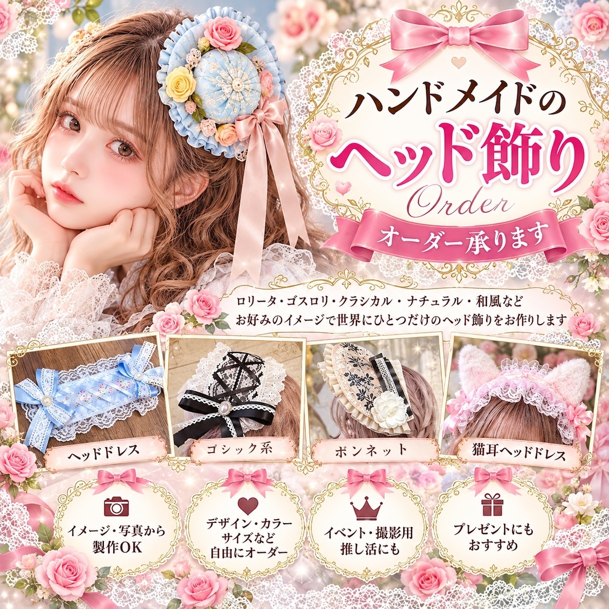 オリジナルのヘア飾りを作成します コスプレ、ゴスロリ、アイドル活動などに！ イメージ1