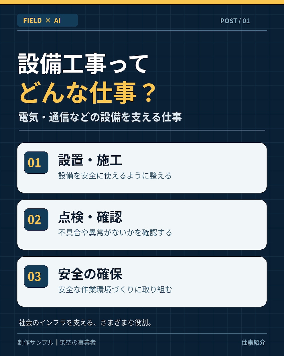 建設会社向けSNS投稿画像と文章を作成ます 現場の魅力が伝わる投稿を3本まとめて制作 イメージ2