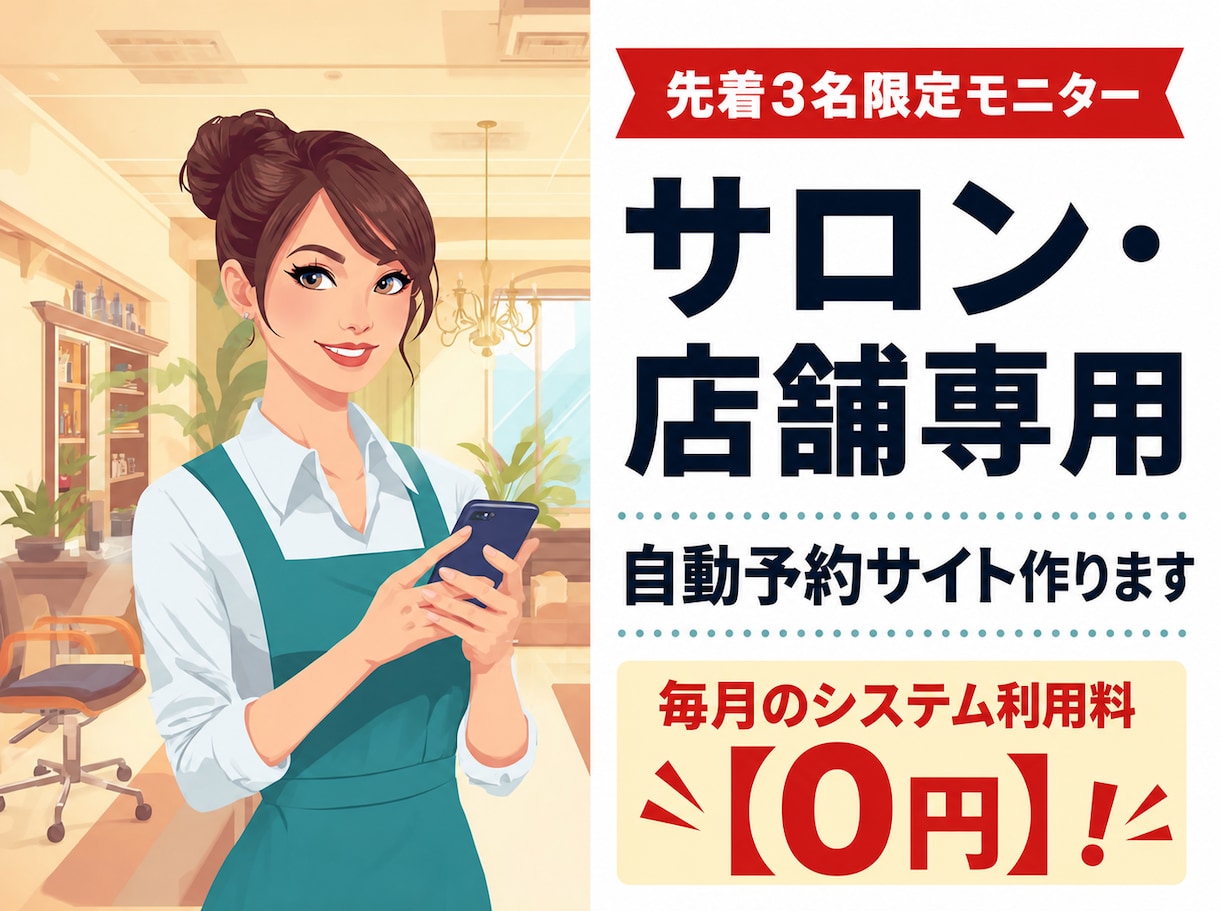 サロン専用!月額0円の自動予約サイトを作ります 【先着3名様半額】面倒な電話・LINE予約を完全自動化! イメージ1