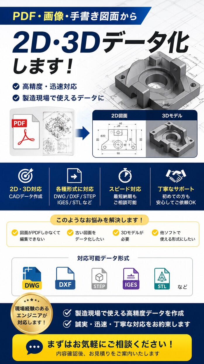 PDF図面を2D・3Dデータ化します 手書き・スキャン図面も対応／SolidWorks対応 イメージ1