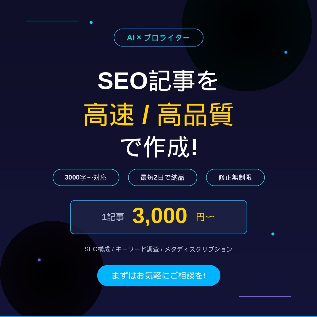 SEO記事・ブログ記事を高速・高品質で作成します AI×人力で高速・高品質な記事をお届けします イメージ1