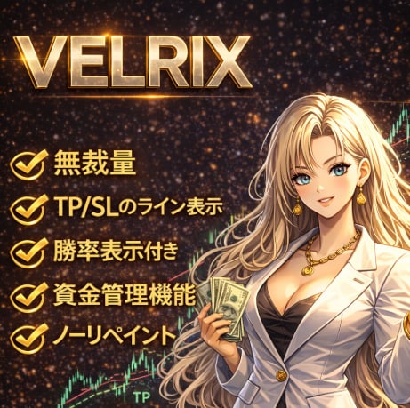 VELRIX高精度売買ロジック完全解説します 無裁量の高精度サイン＆勝率表示と資金管理を一括りにしたインジ イメージ1