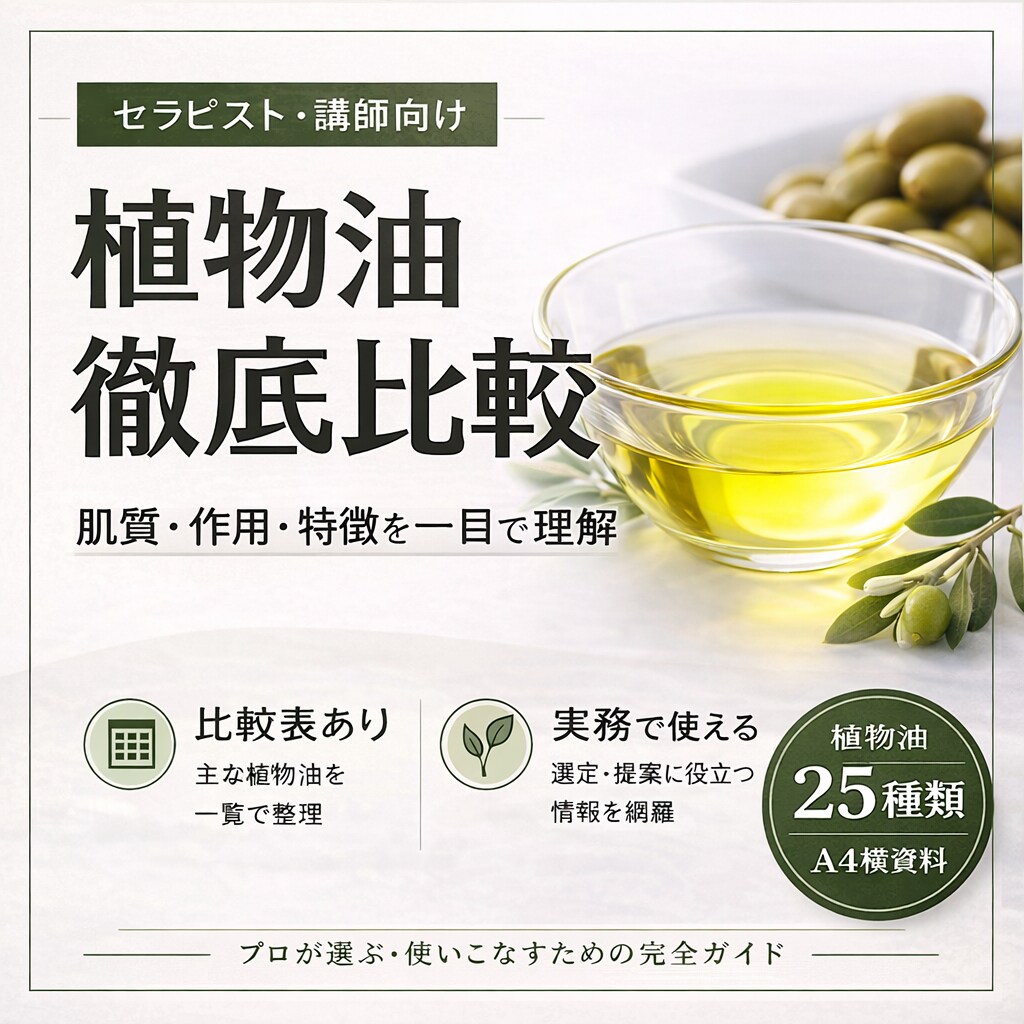 植物油脂25種の効能一覧表PDFをお渡しします 25種を肌質・効能・酸化安定性で徹底比較 イメージ1