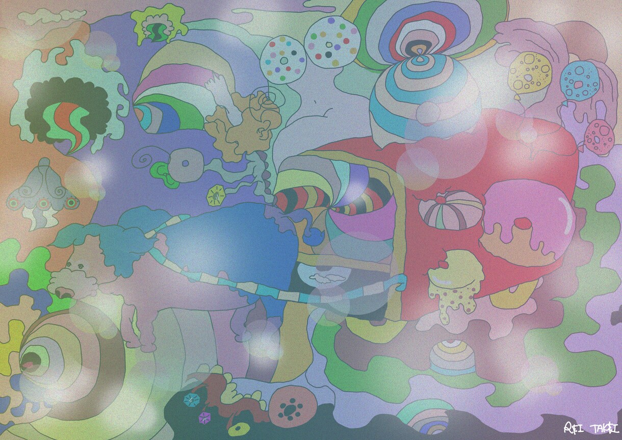 ポップサイケ風一枚絵の作成承ります レトロでポップでゆるくてサイケな、楽しい作品です イメージ8