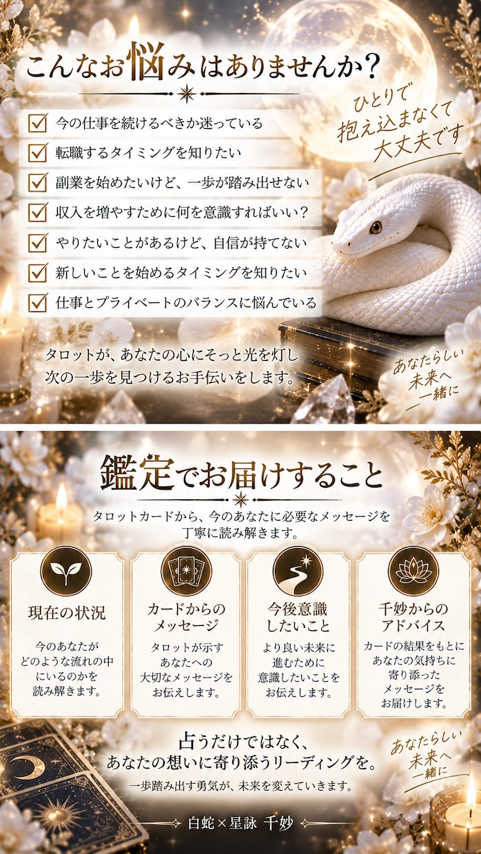 仕事・副業・金運の迷いをタロットで占います 今のまま？動くべき？あなたに必要な一歩を丁寧に読み解きます イメージ2