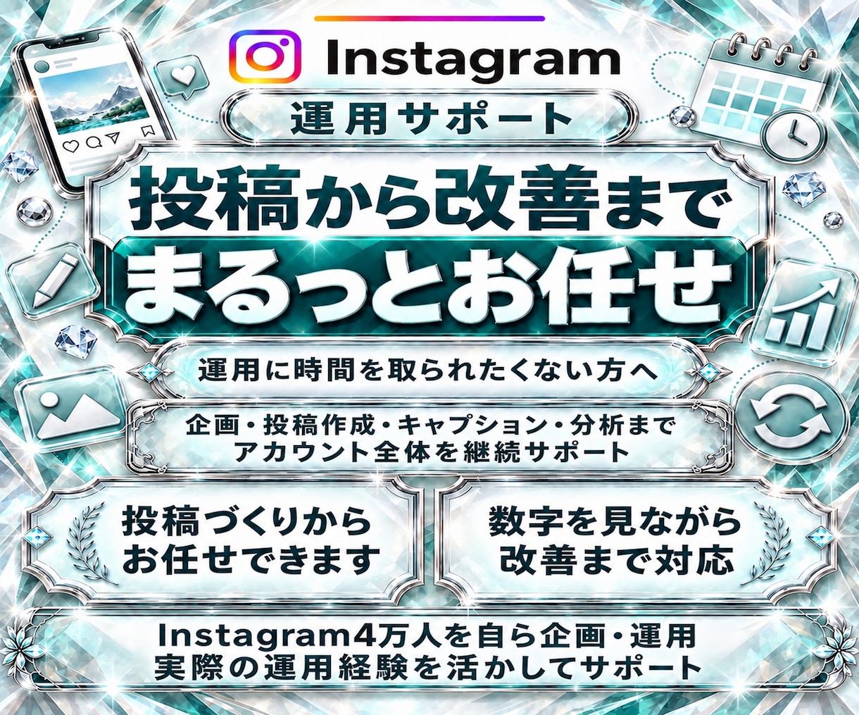 インスタ運用を1ヶ月まるっとサポートします 投稿づくりから分析・改善まで、まるっと対応 イメージ1