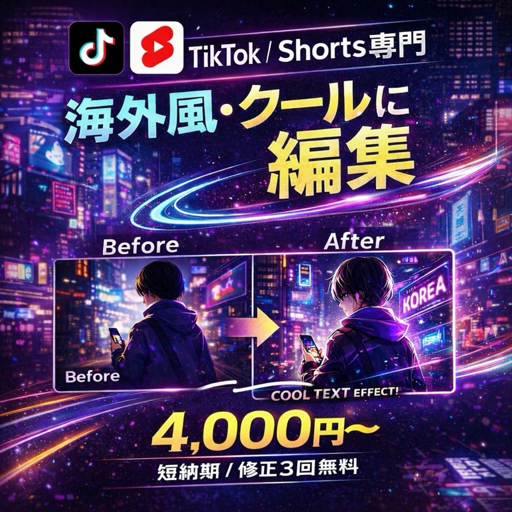 海外でバズるクールなショート動画に編集します 60秒以内のクールな音源でテンポと雰囲気を重視した編集 イメージ1