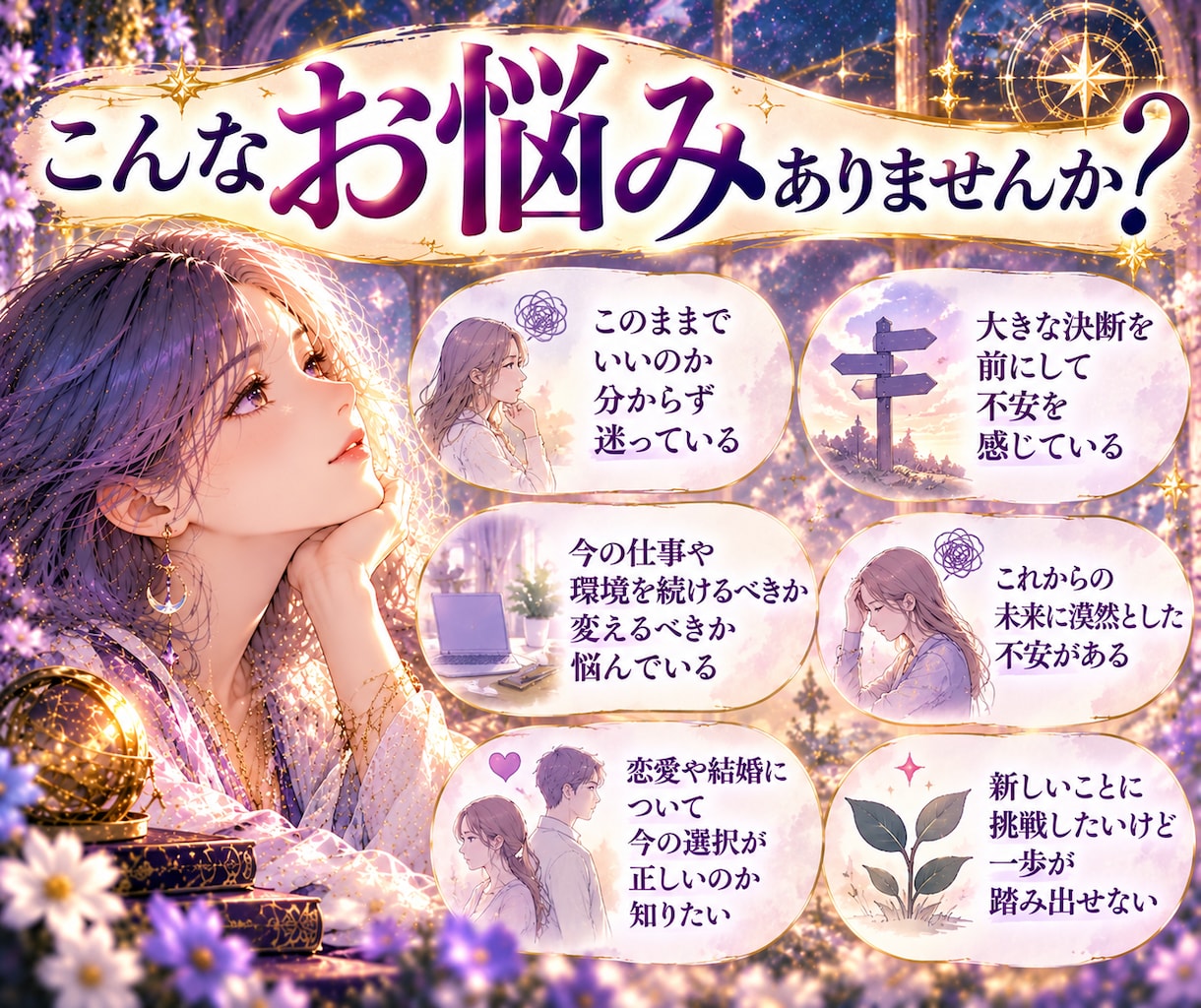 このままでいいのかな？人生の分岐点を鑑定いたします 人生の分岐点にいるあなたへ。 今の状況を整理するための鑑定を イメージ2