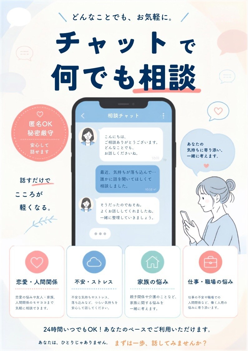 ちょっと誰かと話したい時、そんな時にお話聞きます 誰にも相談できなくてモヤモヤしてるあなたへ イメージ1