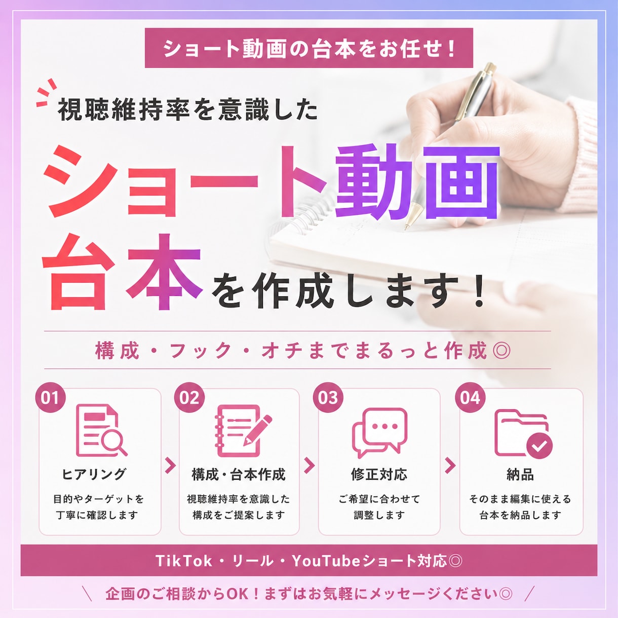 視聴維持率を意識したショート動画台本を作成します TikTok・リール・YouTubeショート対応可能です イメージ2