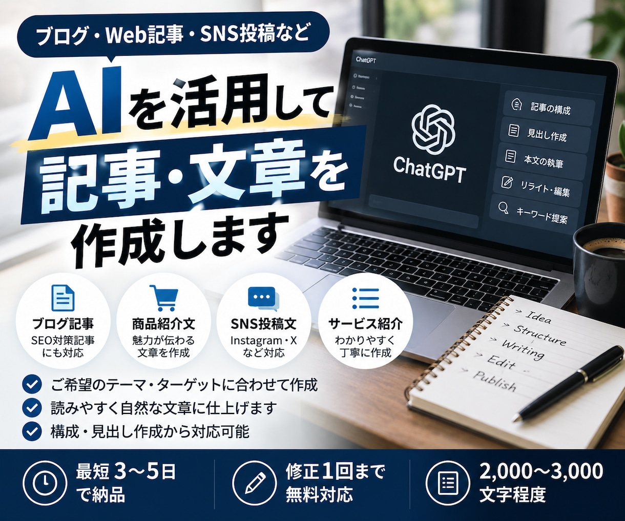 ChatGPTを活用して読みやすい記事を作成します AIを活用して記事・文章を作成します イメージ2