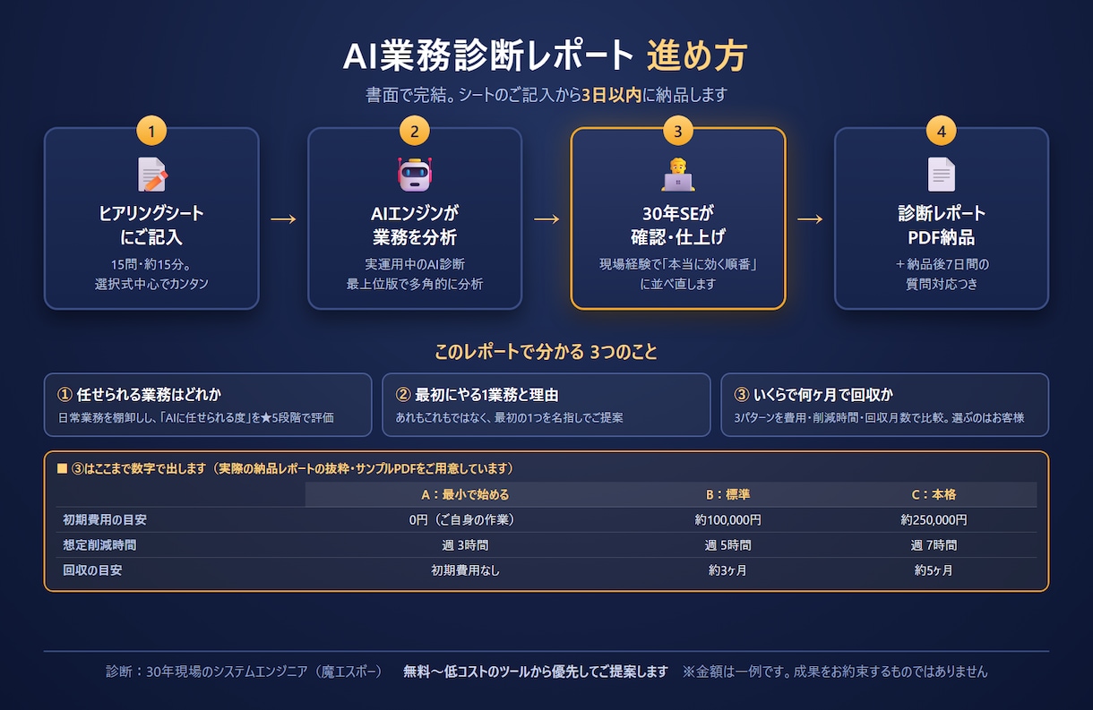 AI×SEの業務診断、自動化の設計図を納品します 分析はAI・仕上げは30年SE。書面完結・3日納品 イメージ1