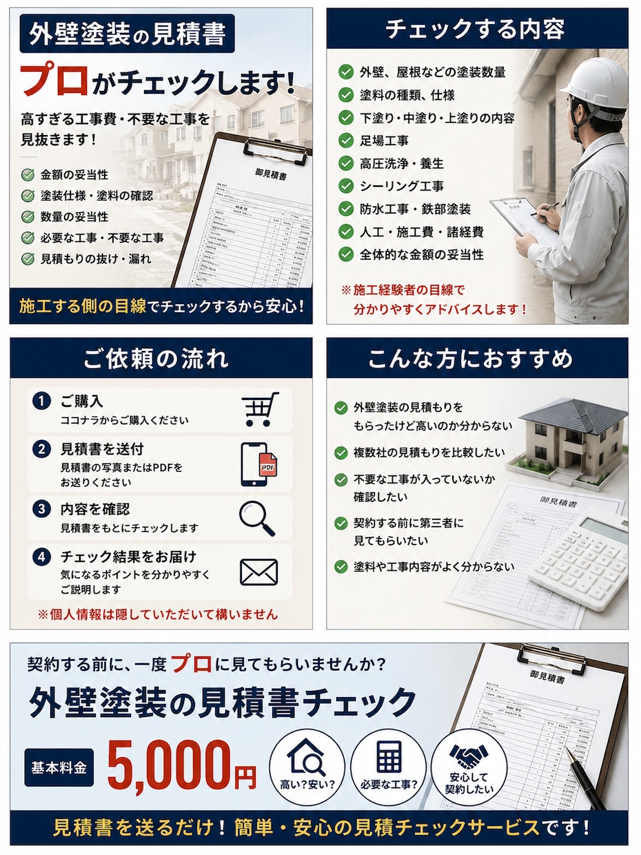 外壁見積いたします 外壁塗装塗替えの金額がわからないお客様 イメージ1