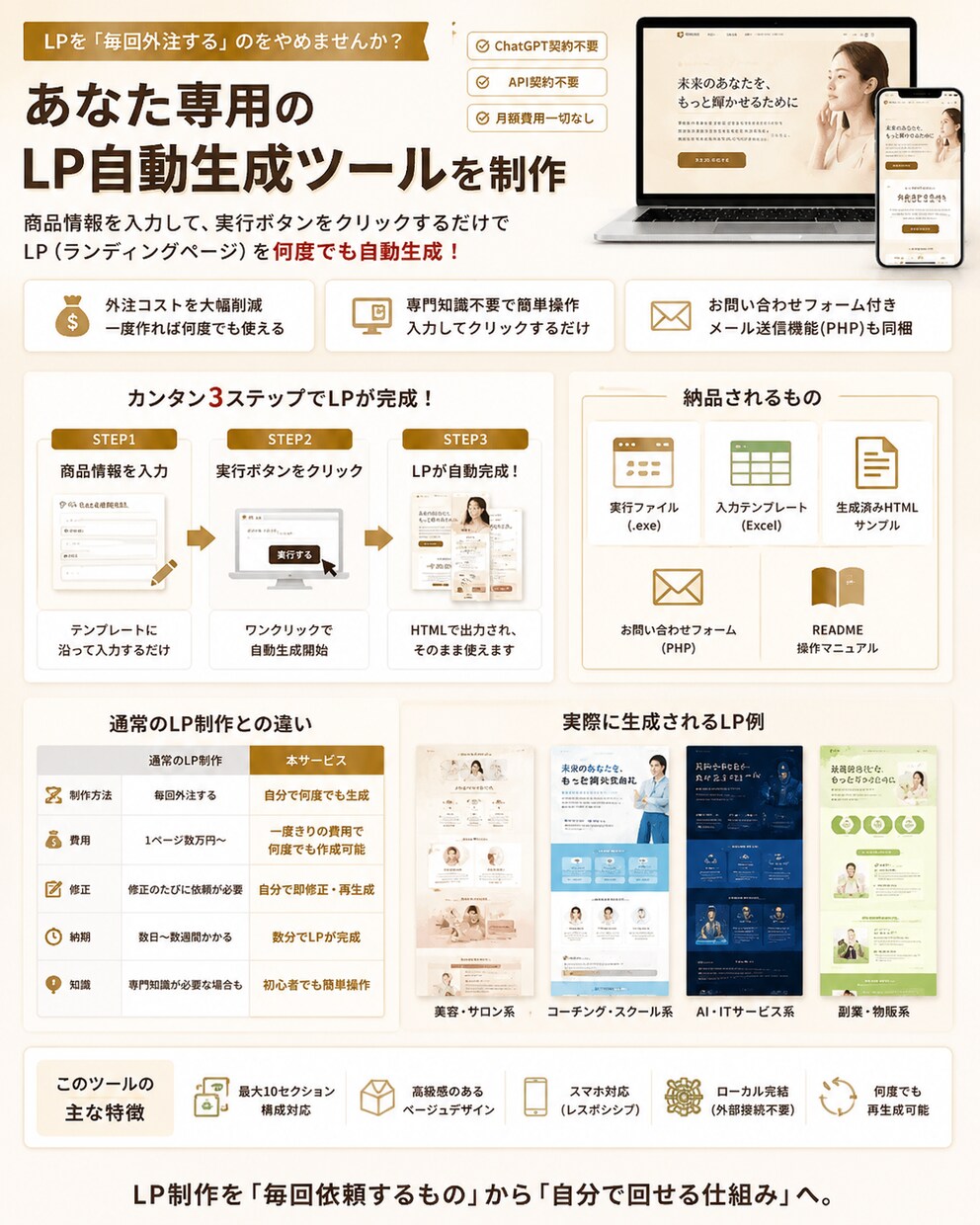 LPを何度も自動生成できるツール作ります GPT不要・ワンクリック実行・送信可能フォーム付き イメージ2