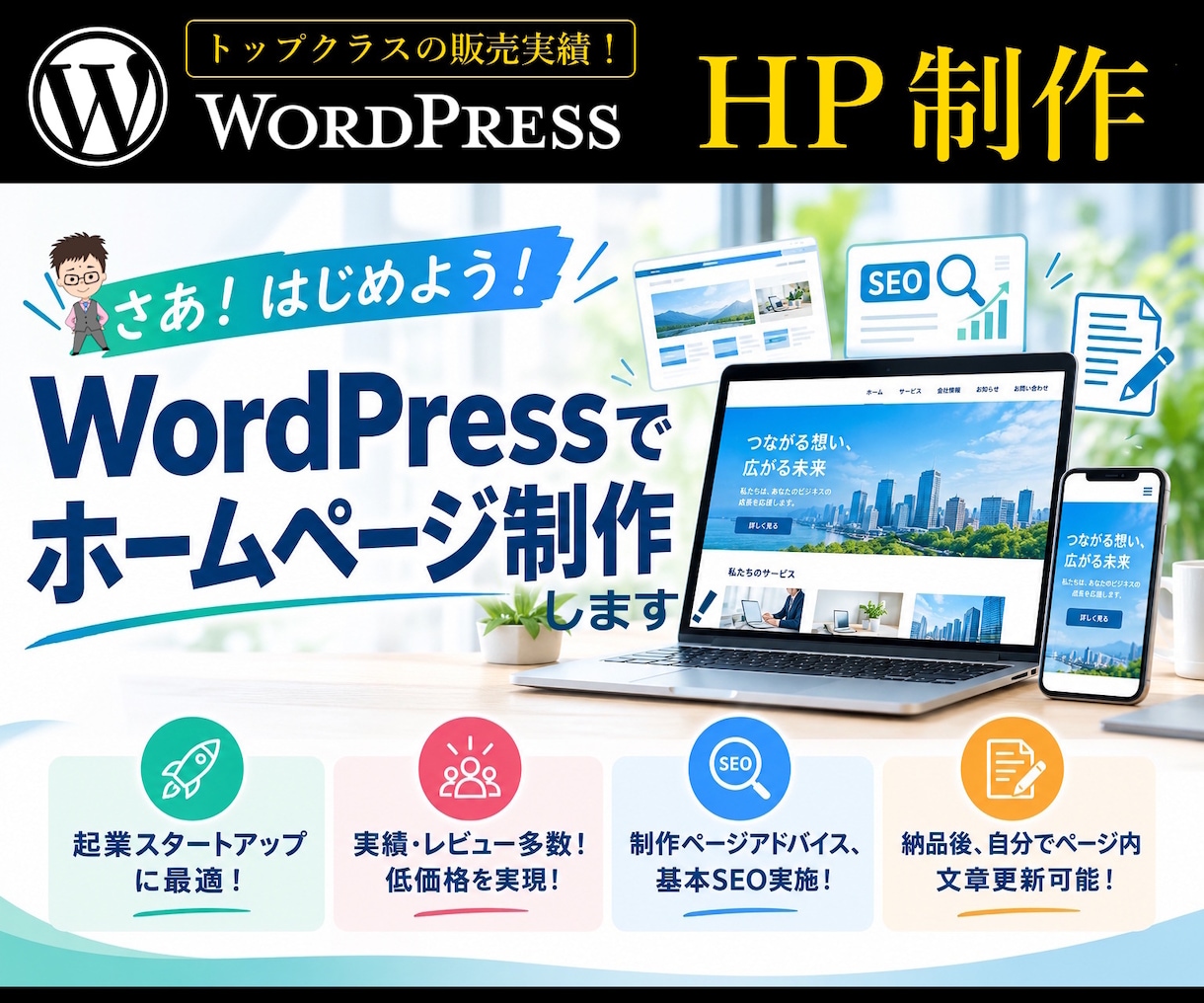 新規企業ホームページ（HP／LP）制作します wordpress制作！あたらしいホームぺージが手に入ります イメージ1