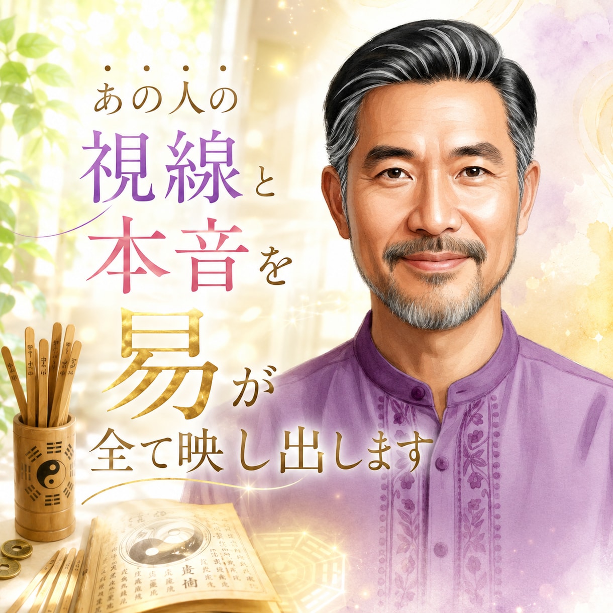 あの人の視線と本音を易が全て映し出します 二人の関係を左右する小さな波長を掴み、あの人の本音が見える イメージ1