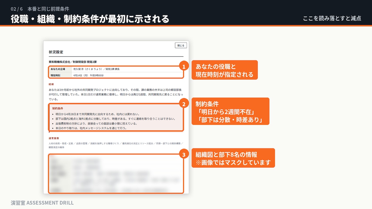インバスケット対策｜自動採点つき演習ツール渡します 本番と同じ形式で28案件。書いた直後に10項目で自動採点 イメージ3