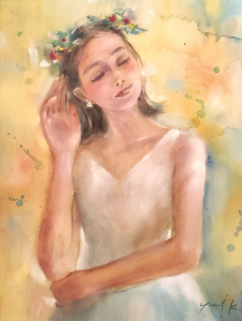 水彩/パステルで優しい色彩の絵画作品を制作します サイズ:F6/額付/挿絵/表紙絵/お部屋に飾る絵/贈答用 イメージ1