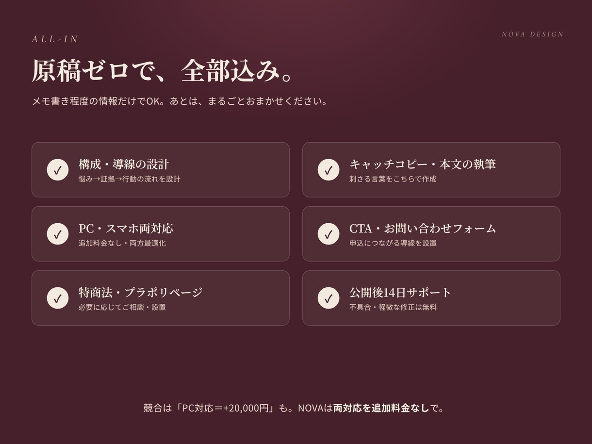 売れる導線までデザインするLPを制作します 構成・文章まで全部込み・PCスマホ対応・初稿7日以内 イメージ3