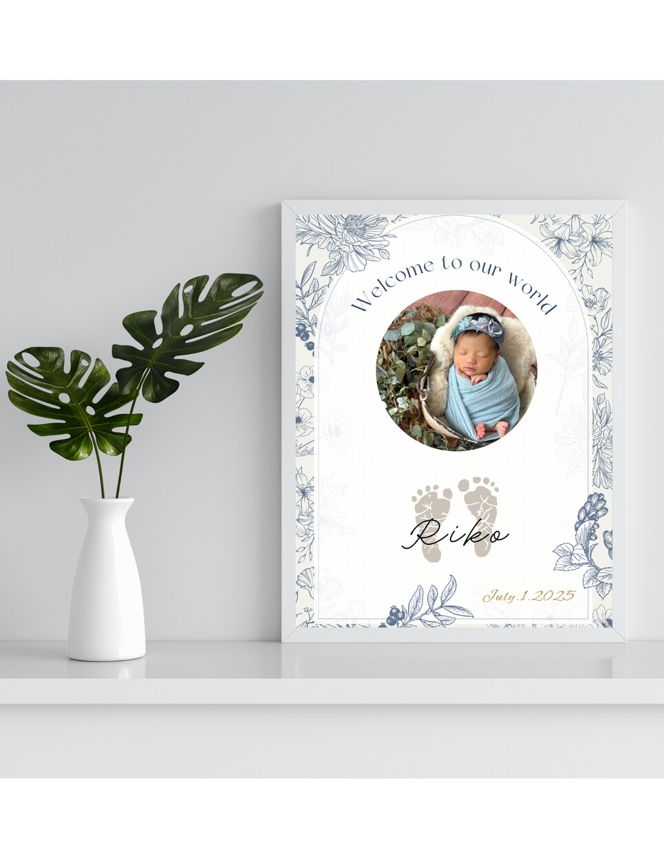 おしゃれでかわいい足形台紙作ります 2枚セット　名入れ　赤ちゃん写真入れ　バースデーや記念日に イメージ1