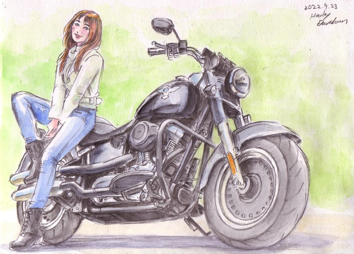 バイク、及び人物の水彩イラストを作成いたします 大切な愛車との思い出を淡い水彩イラストで残してみませんか？ イメージ5