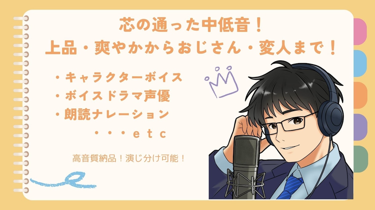 ボイスドラマ・セリフ・キャラボイスを提供します 芯の通った中低音！爽やか上品から変人まで、まずはご相談を！ イメージ1