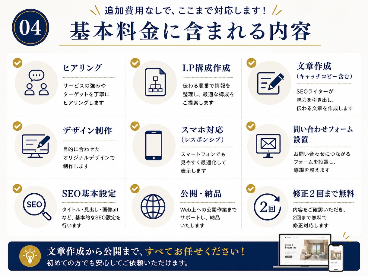 SEO経験を活かし伝わる静的LPを制作します 支給素材を整理しスマホ対応の1ページへ イメージ4