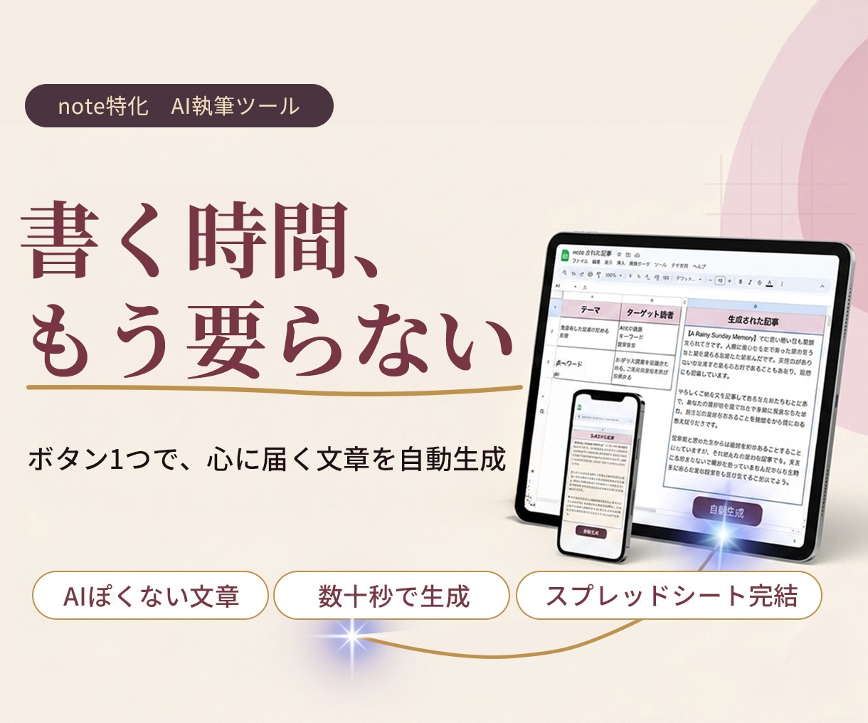 ボタン1つでnote記事作成を自動化します AIにおまかせ！書く時間はもう要りません イメージ1