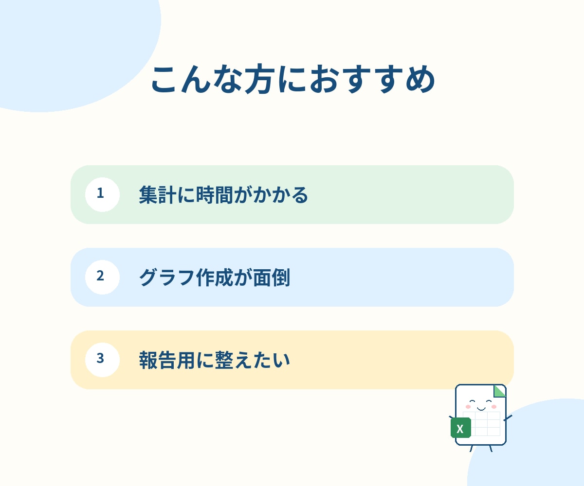 アンケート結果を見やすく集計・グラフ化します CSV・Excelを送るだけ。結果を見やすい形に整理します イメージ2