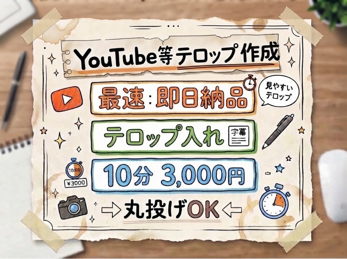 YouTube等の動画テロップ入れ・文字起こします 面倒なテロップ入れ、丸投げOKあなたの動画編集をラクにします イメージ1