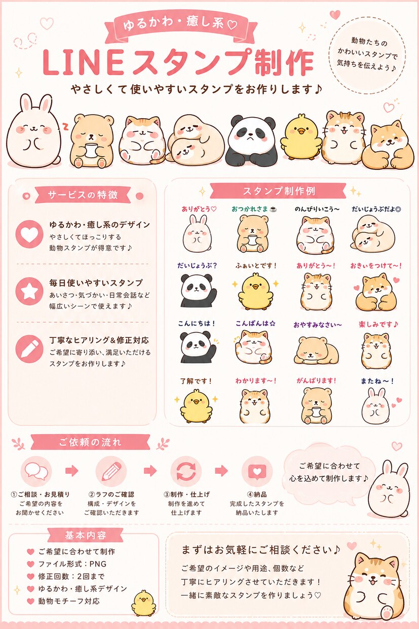 ゆるかわLINEスタンプ制作します やさしく可愛い癒し系スタンプ制作します イメージ1