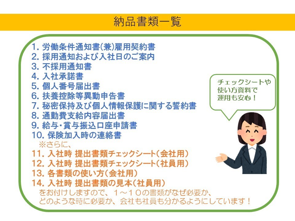 雇用契約書と13種類の入社書類一式作成・納品します 初めて社員を雇う会社におすすめ！入社書類まとめてそろえられる イメージ6