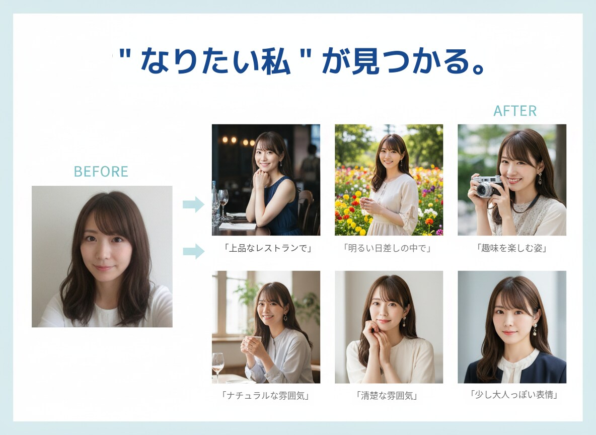マッチングアプリのプロフ写真、劇的に変えます "いいね"が止まらない。1枚の平凡な写真→魅力的な写真５枚に イメージ6