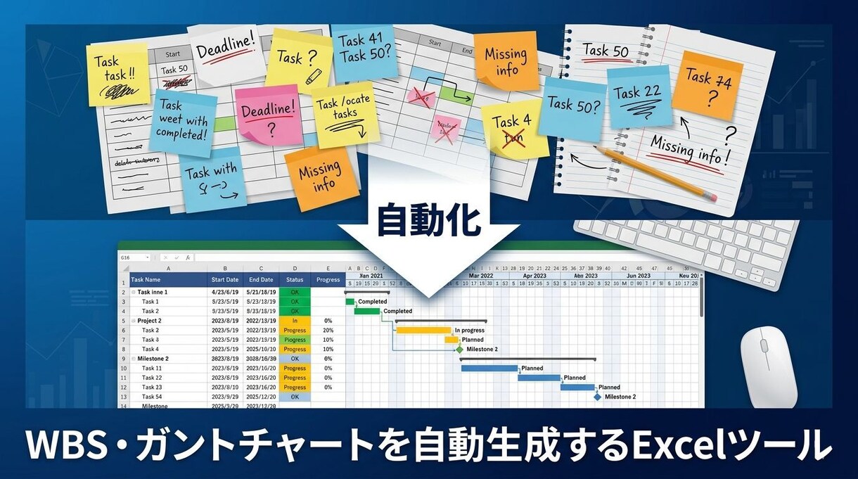 WBS・ガントチャート自動生成ツールを開発します PMO実務4年が設計｜タスク入力→即スケジュール表 イメージ1