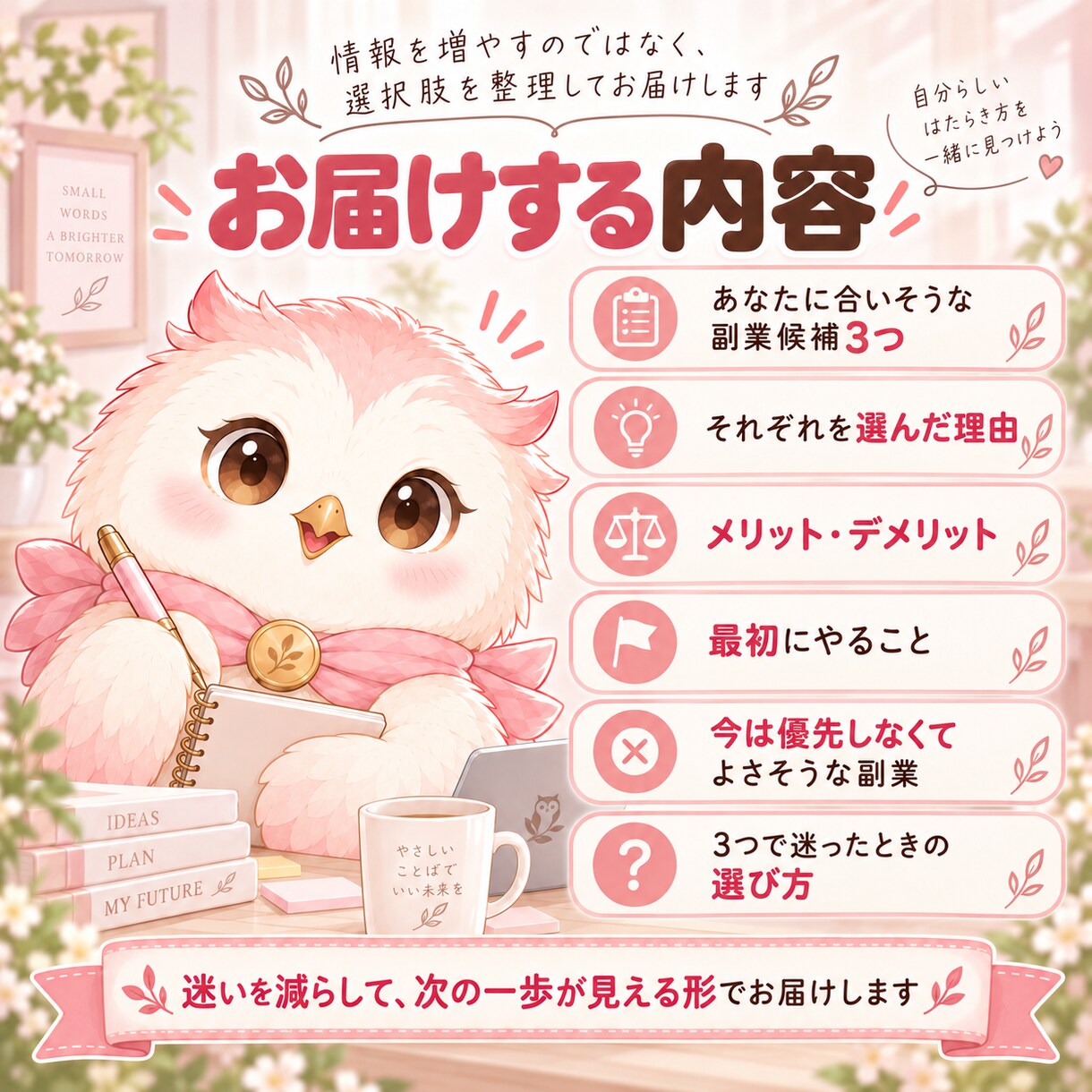 あなたに合う副業を3つまで絞って提案します 調べすぎて決められない方へ｜最初にやることまで整理します イメージ2