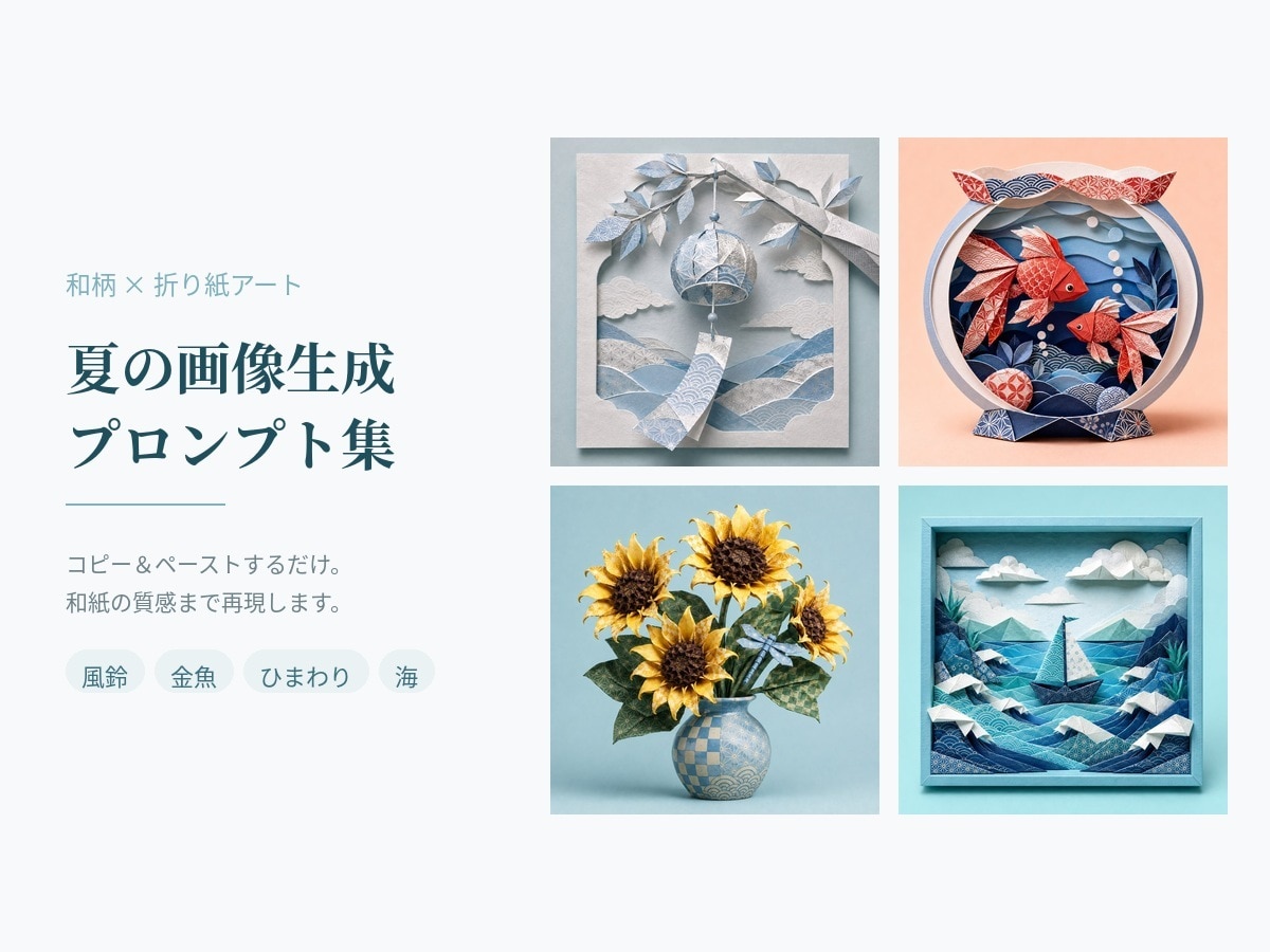 和柄×折り紙アートの夏の画像プロンプトお渡しします 貼り付けるだけ。和紙の質感まで再現する、夏の折り紙アート イメージ1