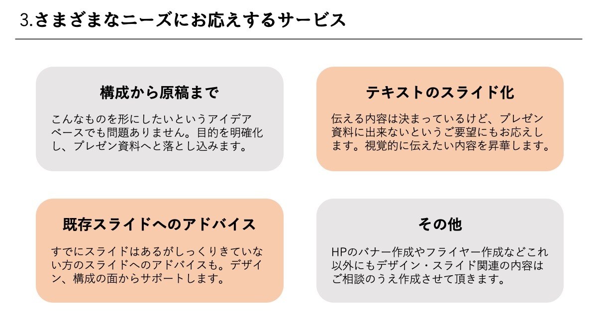 デザイン性の高いプレゼン資料を作成します 法人営業の経験を活かした論理的な資料作りのサポートをします イメージ4