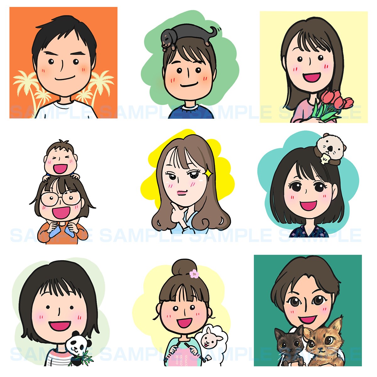 ゆる似顔絵アイコン★お得なセットで販売します Twitter,LINE,ブログ,インスタ等のアイコンに イメージ9