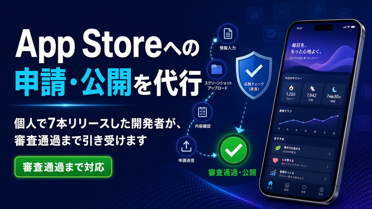 App Storeへの申請・公開を代行します 個人で7本リリースした開発者が、審査通過まで引き受けます イメージ1